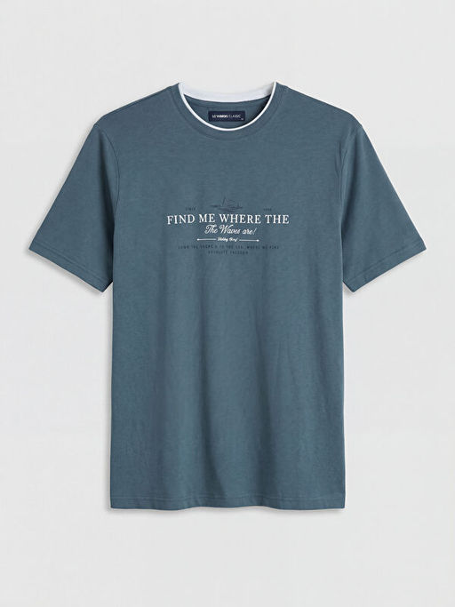 Bisiklet Yaka Bask?l? Penye Erkek Ti??rt