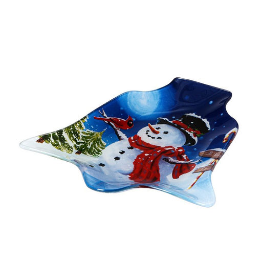 Блюдо новогоднее сервировочное Доляна «Колокольчик. Снеговик и птичка», 18×17 см, стекло