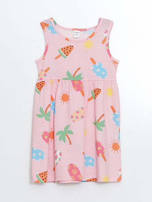 Bisiklet Yaka Bask?l? K?z ?ocuk Penye Elbise