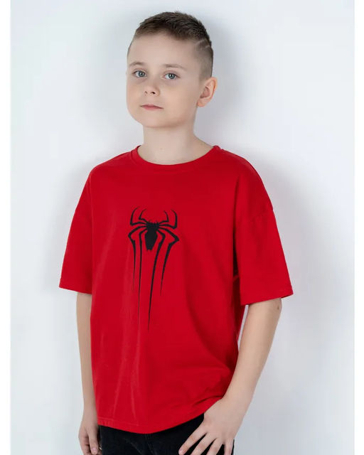 Футболка Эштон оверсайз Принт-Паук, цвет Красный, кулирка 100% х/б - 5+ фото 2