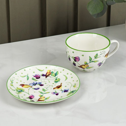 Сервиз чайный Доляна Зелёный сад, 12 предметов: 6 чашек 220 мл, 6 блюдец d=13 см, фарфор