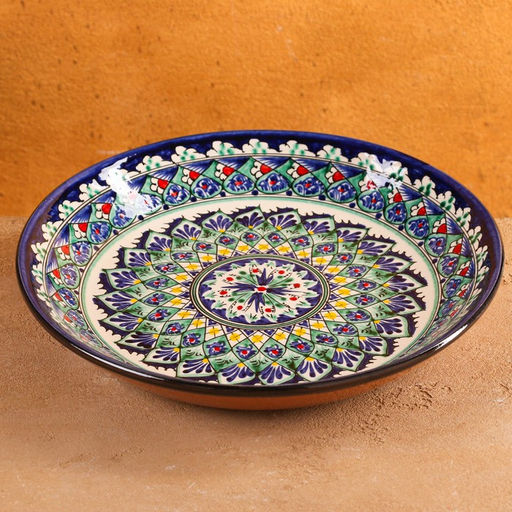 Ляган узбекский Риштанская Керамика «Узоры», d=25 см, синий