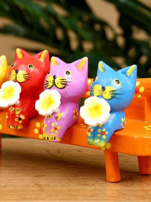 Сувенир «Котята на скамейке», 19×8×6 см, дерево, оранжевый