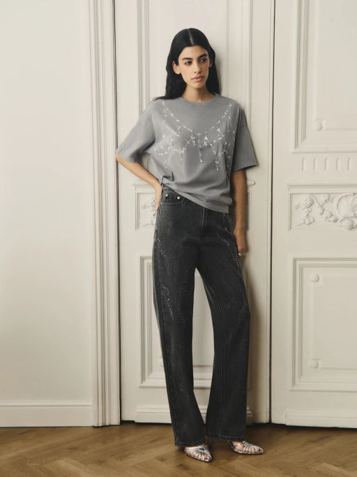 Джинсы straight с высокой посадкой со стразами / Zarina