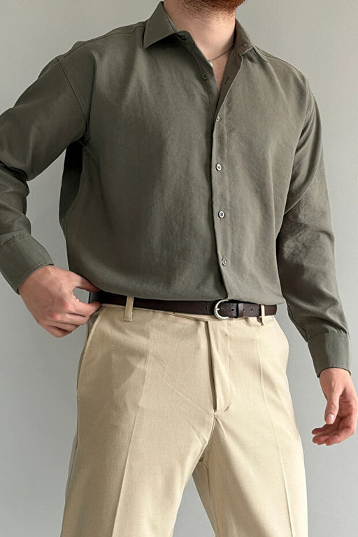 Haki Regular Fit Mevsimlik Erkek G_mlek TMNSS26GO00005 - Trendyolmilla фото 2