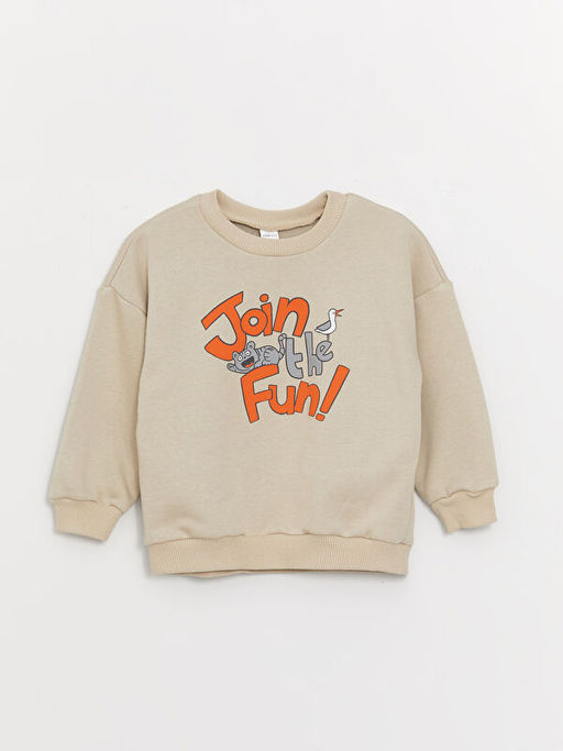 Bisiklet Yaka Uzun Kollu Bask?l? Erkek Bebek Sweatshirt
