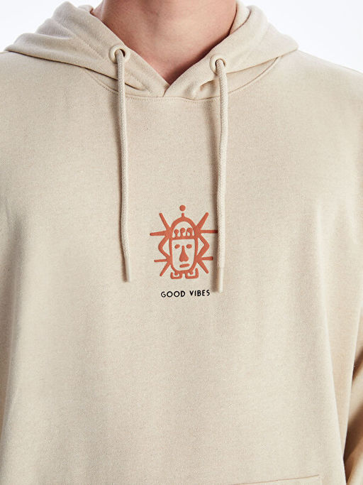 Uzun Kollu Bask?l? Erkek Hoodie