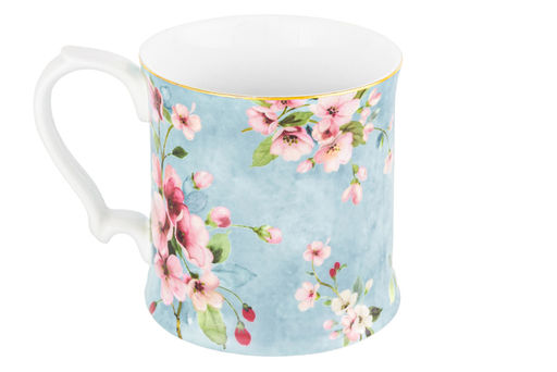 Кружка 380 мл 12,3*9*9 см "Яблоневый цвет на голубом" NEW BONE CHINA