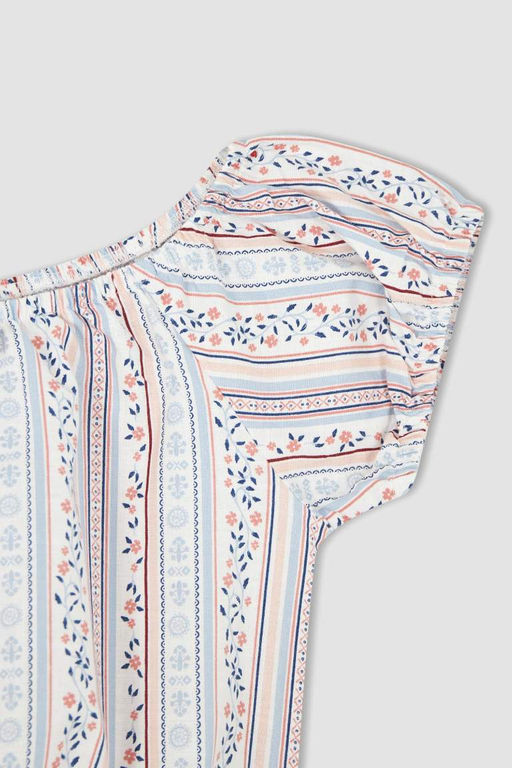 Блузка с коротким рукавом с рисунком для девочки - Defacto фото 7