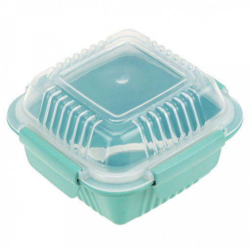 Ланч-бокс для продуктов пластмассовый Эко дом 0,55л, 14х14см h8,5см, с ложкой 13см, крышка прозрачная, с клипсами, с уплотнителем, цвета в ассортименте: бежевый, розовый, голубой (Китай) Пластик с добавлением пшеничных волокон. - Домашняя мода фото 5
