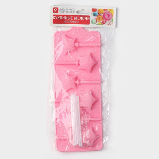 Форма для леденцов новогодняя Доляна Звездочёт, силикон, 9.5?24?1 см, 6 ячеек (4.2?3.8 см), с палочками, МИКС