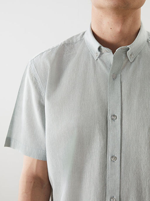 Regular Fit K?sa Kollu Keten Kar???ml? Erkek G?mlek