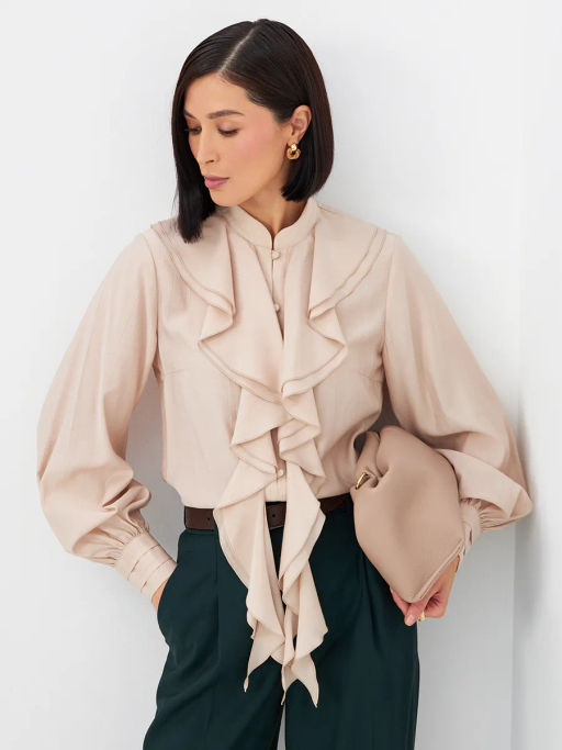 Блузкас отлетными рюшами OD-914-1 бежевый - Tantino фото 20