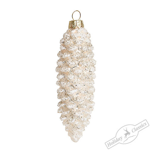 Шишка пихты жемчужная заснеженная (стекло) 4х4х14 см