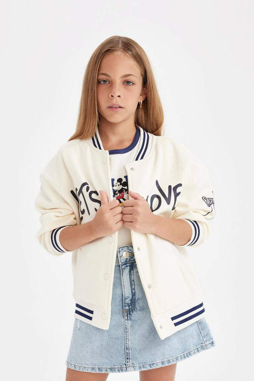 Бомбер с принтом и воротником-стойкой для девочек, толстый кардиган на мягкой подкладке - Defacto фото 6