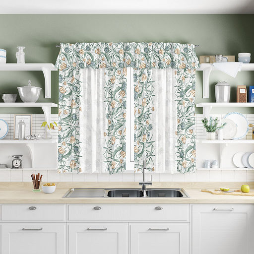 Шторы для кухни с ламбрекеном, 3шт: 110х160см - 2шт "Виши", ламбрекен 326х34см, на шторной ленте, рогожка, хлопок "Премиум" 186г/м2, упаковка классическая 28х41см, "Домашняя мода" (Россия)