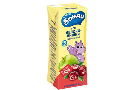 Цена за 5 шт. Бегемотик Бонди, сок Яблоко-Вишня, 0.2л