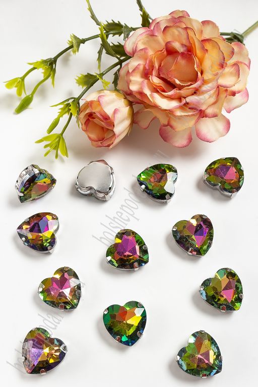 Стразы пришивные 16 мм "Сердечко" (10 шт) SF-3715, хамелеон №24