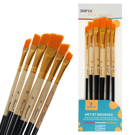 Набор кистей, синтетика, скошенные, в блистере, 6 штук, (№2,4,6,8,10,12), (международный размер)