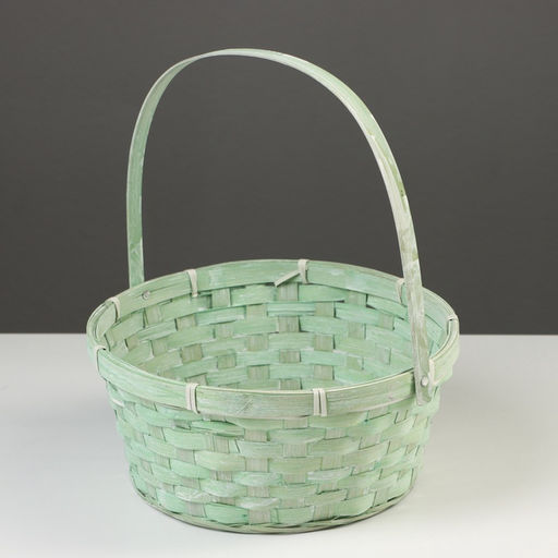 Корзина плетёная для хранения, 26×26×12 см, ручка h=18 см, бамбук, зелёная