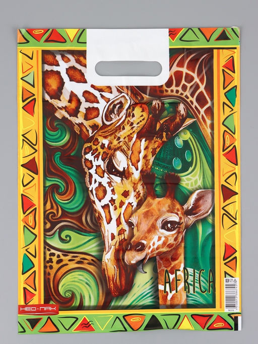 Цена за 25 шт. Пакет "Жираф , полиэтиленовый с вырубной ручкой 30х40 см, 60 мкм