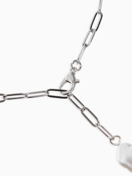 Цена за 2 шт. Цепь с бусиной "Жемчужина", вытянутое звено, цвет белый в серебре