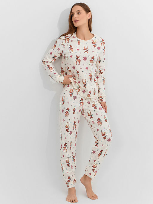 Комплект женский домашний бежевый с принтом оленей - Mark formelle фото 8