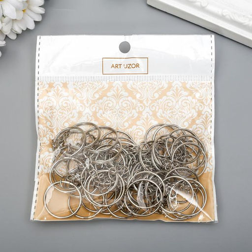 Цена за 50 шт. Основа для брелока кольцо металл с цепочкой, серебро 2.4×2.4 см