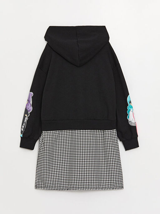 Kap??onlu K-Pop Bask?l? Uzun Kollu K?z ?ocuk Elbise