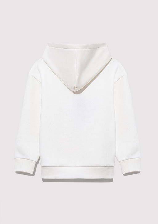 Kapusonlu Bask?l? Beyaz Sweatshirt - Mavi фото 4