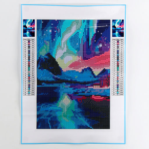 Алмазная мозаика на новый год с полным заполнением со светящимися стразами на холсте Северное сияние, 20?30 см, набор для творчества