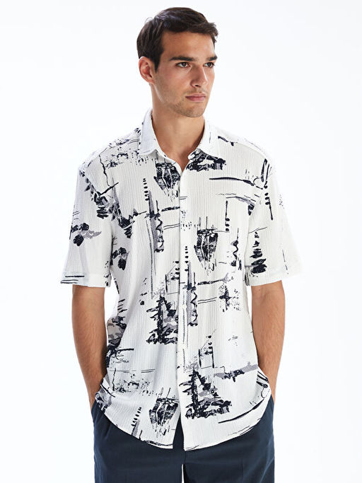 Regular Fit K?sa Kollu Desenli Erkek G?mlek