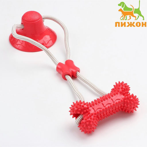 Игрушка для собак Кость на присоске, 40 см, красная