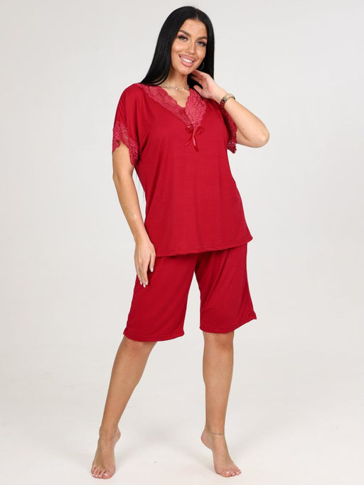 033 ДОМАШНИЙ КОСТЮМ ЖЕНСКИЙ (шорты) (Бордовый) - А-дина фото 3