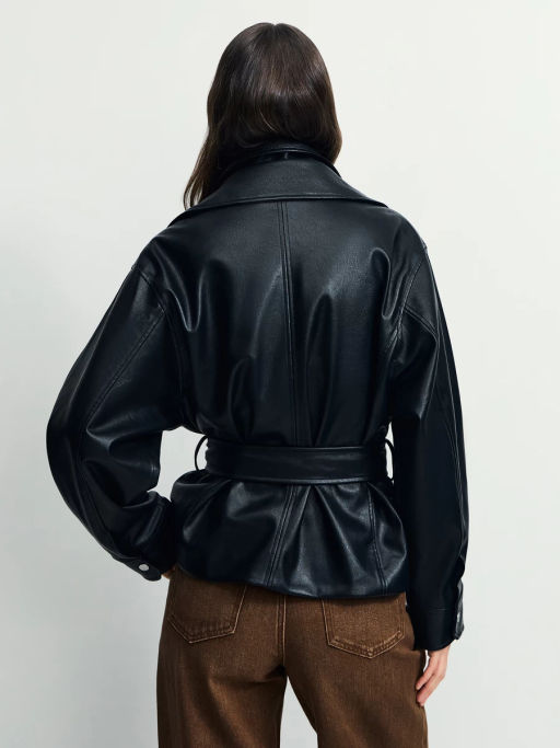 Куртка-косуха с ремнем на поясе из искусственной кожи / Zarina  фото 7