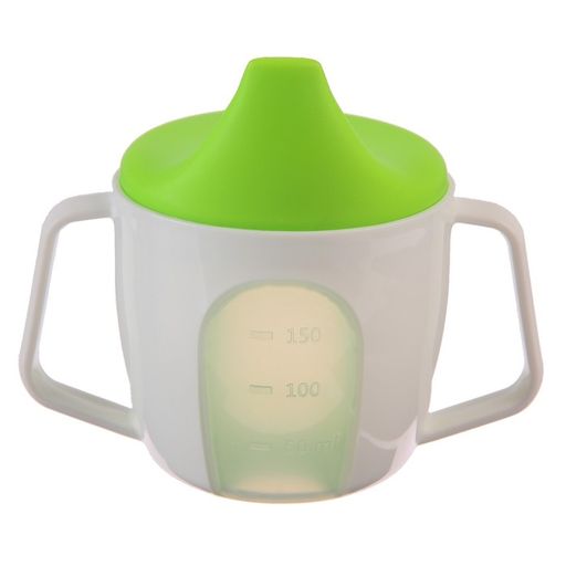 Тренировочный Поильник - чашечка 2в1, 150 мл., твердый носик, цвет зеленый - Крошка я фото 2