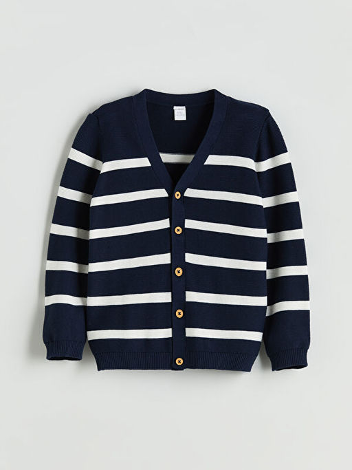 V Yaka ?izgili Erkek ?ocuk Triko H?rka