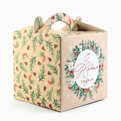 Цена за 5 шт. Коробка кондитерская с окном, сундук, «С Новым годом!» 20×20×20 см