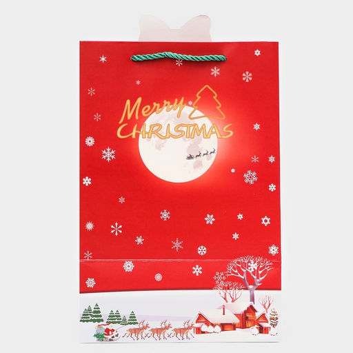 Цена за 2 шт. Пакет подарочный ламинированный с окном «Рождественский звон», тиснение 30×20×16 см, красный