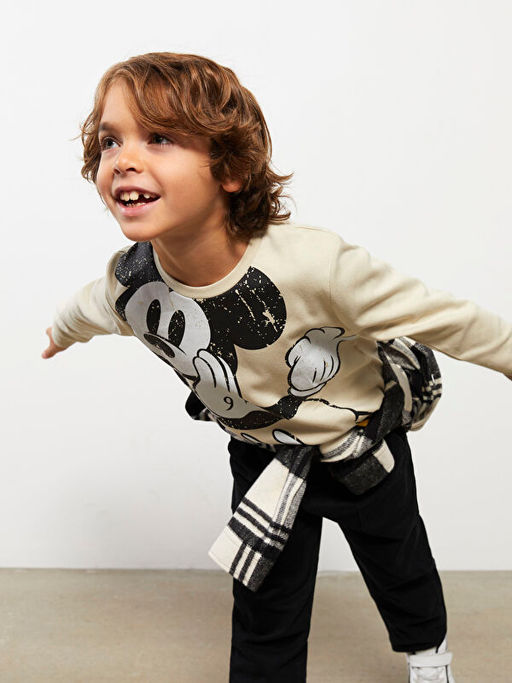 Bisiklet Yaka Mickey Mouse Bask?l? Uzun Kollu Erkek ?ocuk Ti??rt - Waikiki фото 2