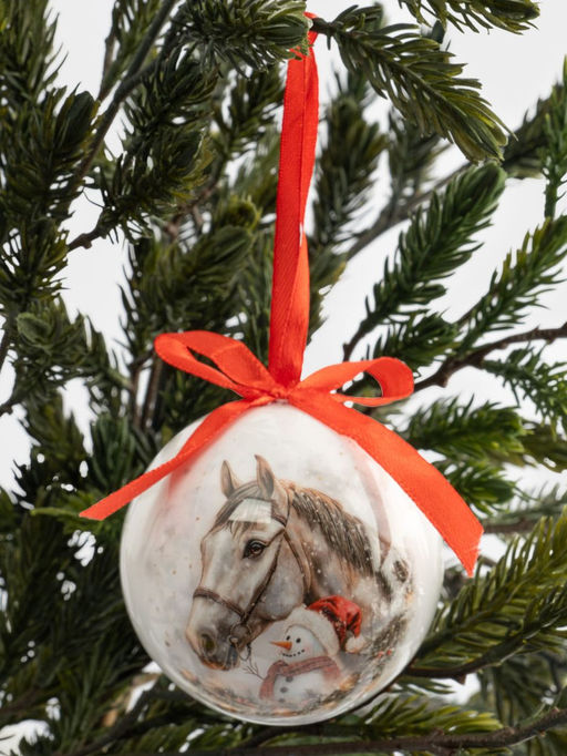 Игрушка елочная, 7 см, пенопласт, шар, Конь и снеговик, New year