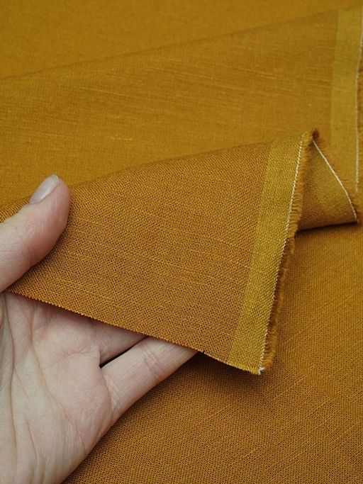 Лен с вискозой с эффектом мятости цв.Темная горчица, ш.1.4м, лен-53%, вискоза-47% - Купава фото 2