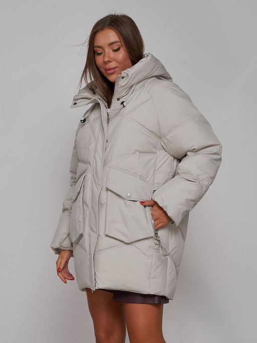 Зимняя женская куртка модная с капюшоном светло-серого цвета 52310SS - Holdluck фото 10