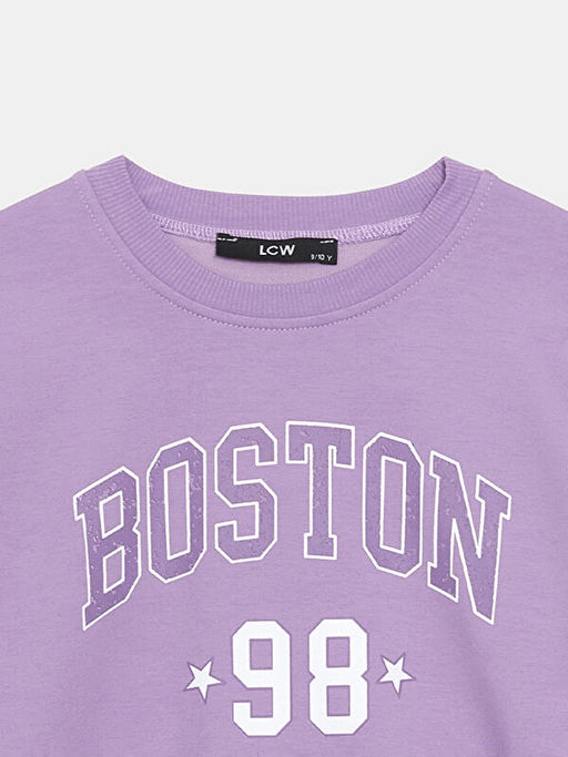 Bisiklet Yaka Bask?l? K?z ?ocuk Sweatshirt