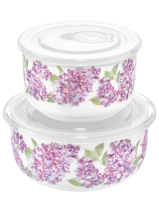 Набор салатников 2 пр. 500 мл 13*13*6,5 см+300 мл 10,5*10,5*6,5 см "Сирень" с пл.крыш.NEW BONE CHINA