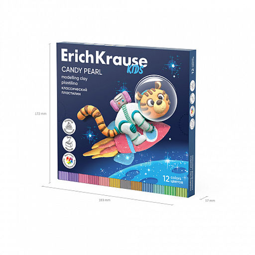 АКЦИЯ Цена за 1 шт. Пластилин классический ErichKrause Kids Space Animals Candy Pearl 12 цветов со стеком, 216 г (в коробке 12 шт)  фото 6