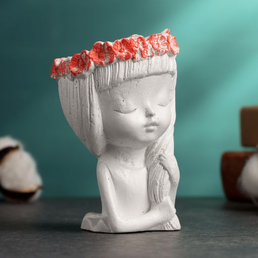 Декоративное кашпо для цветов Девушка с косой, 80 мл, 11?8?8 см, гипс, белое - Хорошие сувениры фото 13