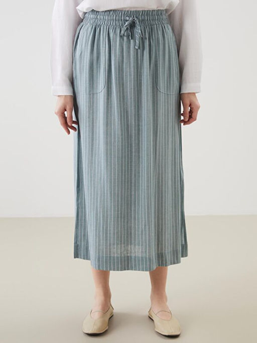 Beli Lastikli ?izgili Keten Kar???ml? Etek