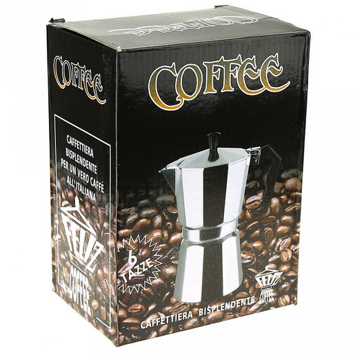 Кофеварка алюминиевая, гейзерная, на 6 чашек, 350мл, д10см h19см, бакелитовая ручка, подарочная коробка (Китай)