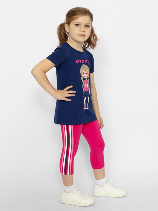 CRB wear/CWKG 90150-41 Комплект для девочки (футболка, брюки типа легинсы),темно-синий/Ex.Cherubino  фото 3